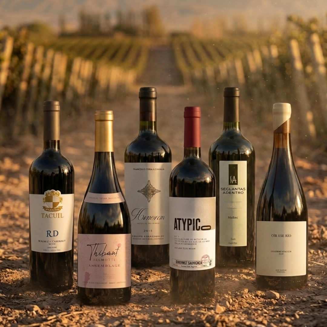 Rare wine bottles from Argentina in a vineyard