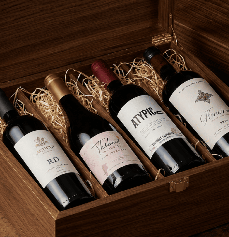 Four premium bottles in a wooden box
