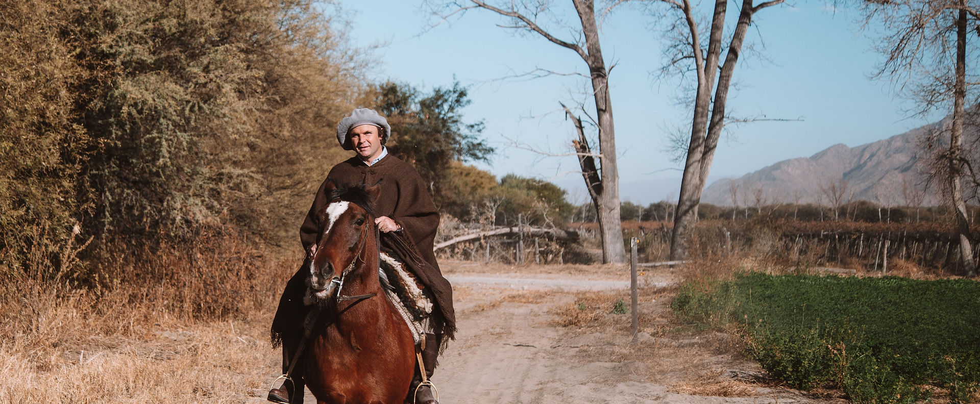 Agustín Lanús on horseback in the Calchaquí Valleys.