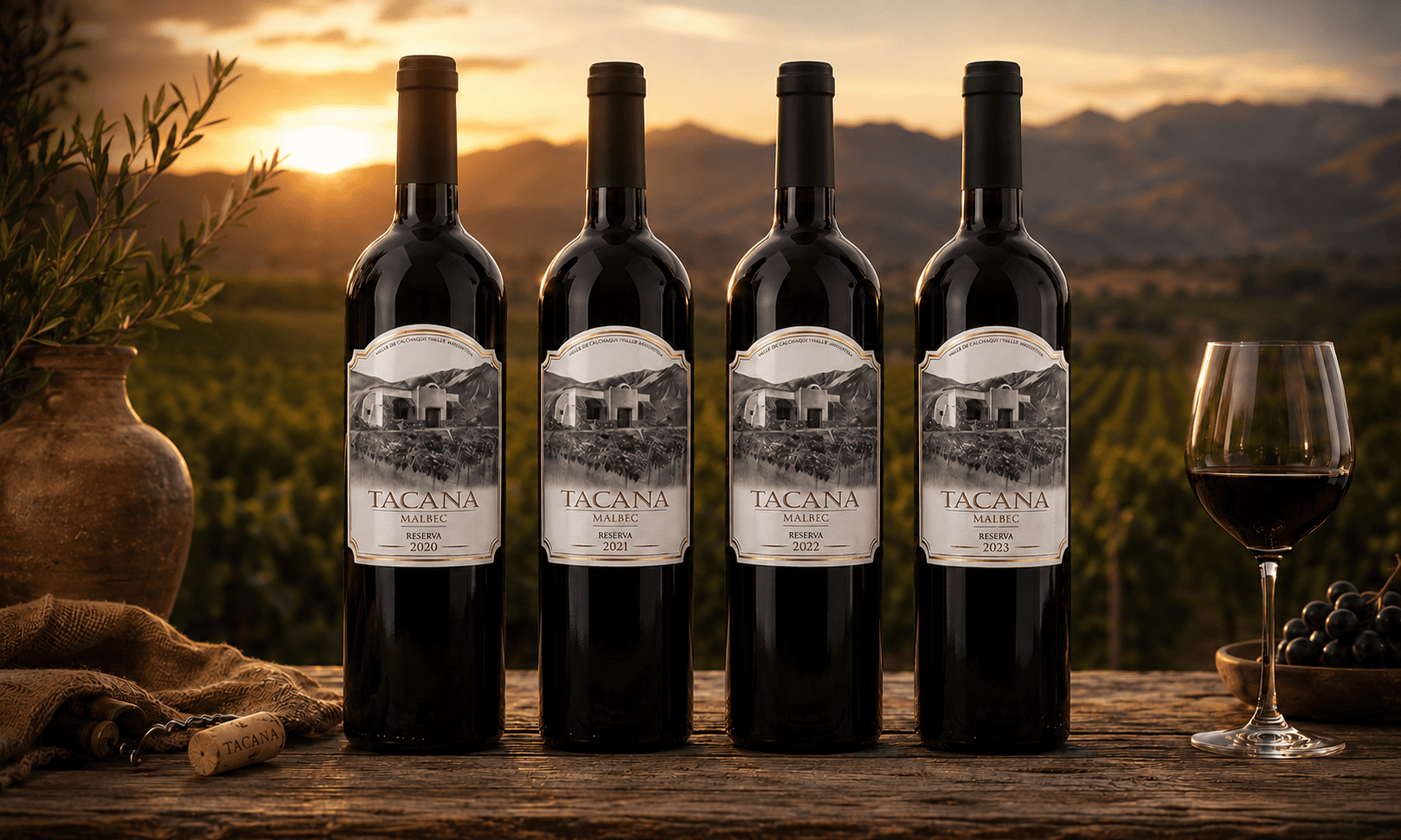 The four remaining Tacana Reserva vintages at Gualfín